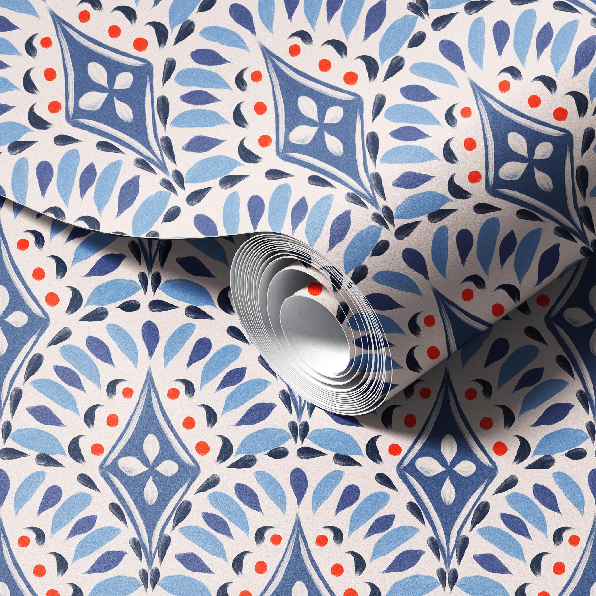 Scallops in Blue Jeans peel and stick wallpaper room mockup
